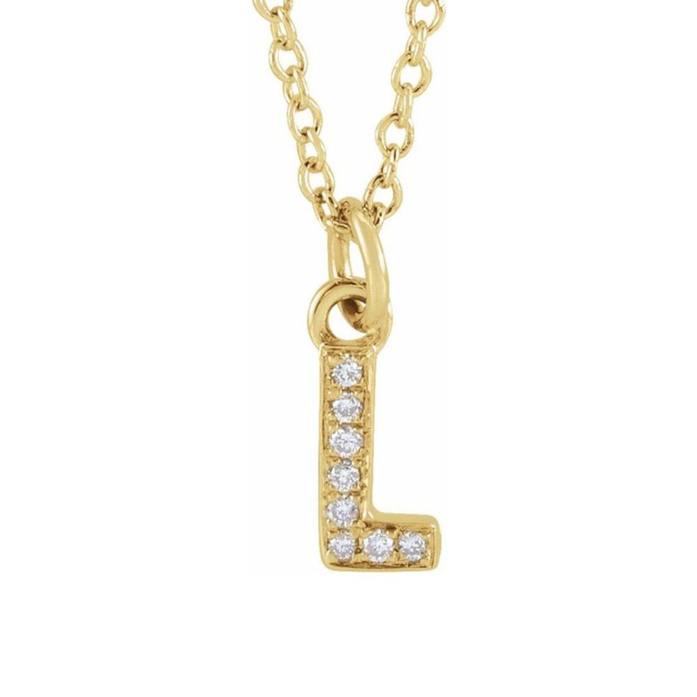 14K Yellow Gold .03 CTW Diamond Tiny Initial L Necklace, 16-18 Inch
